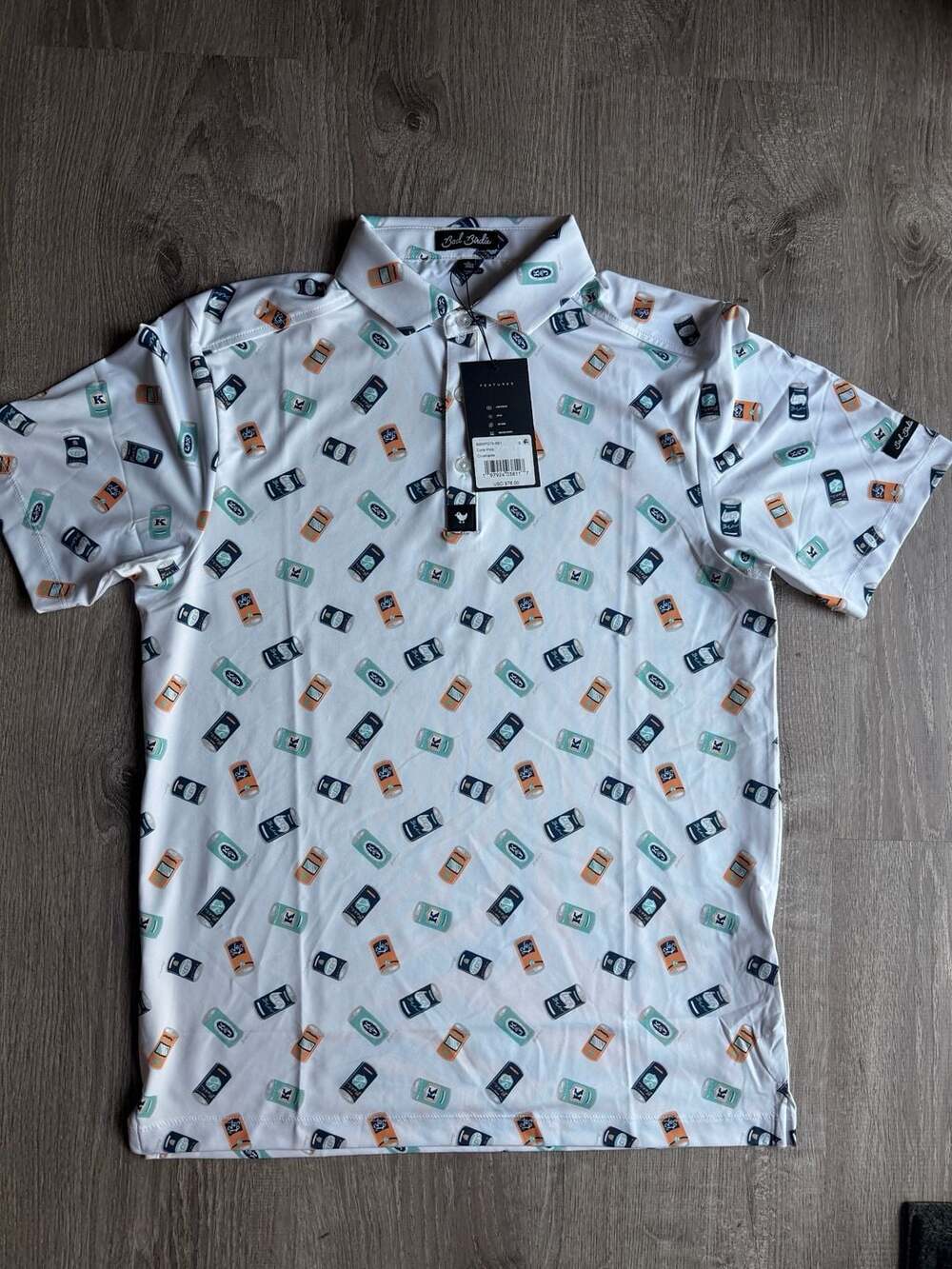 Bad Birdie Men's Core Polo Shirt in 'Crushable' Beer Can Print